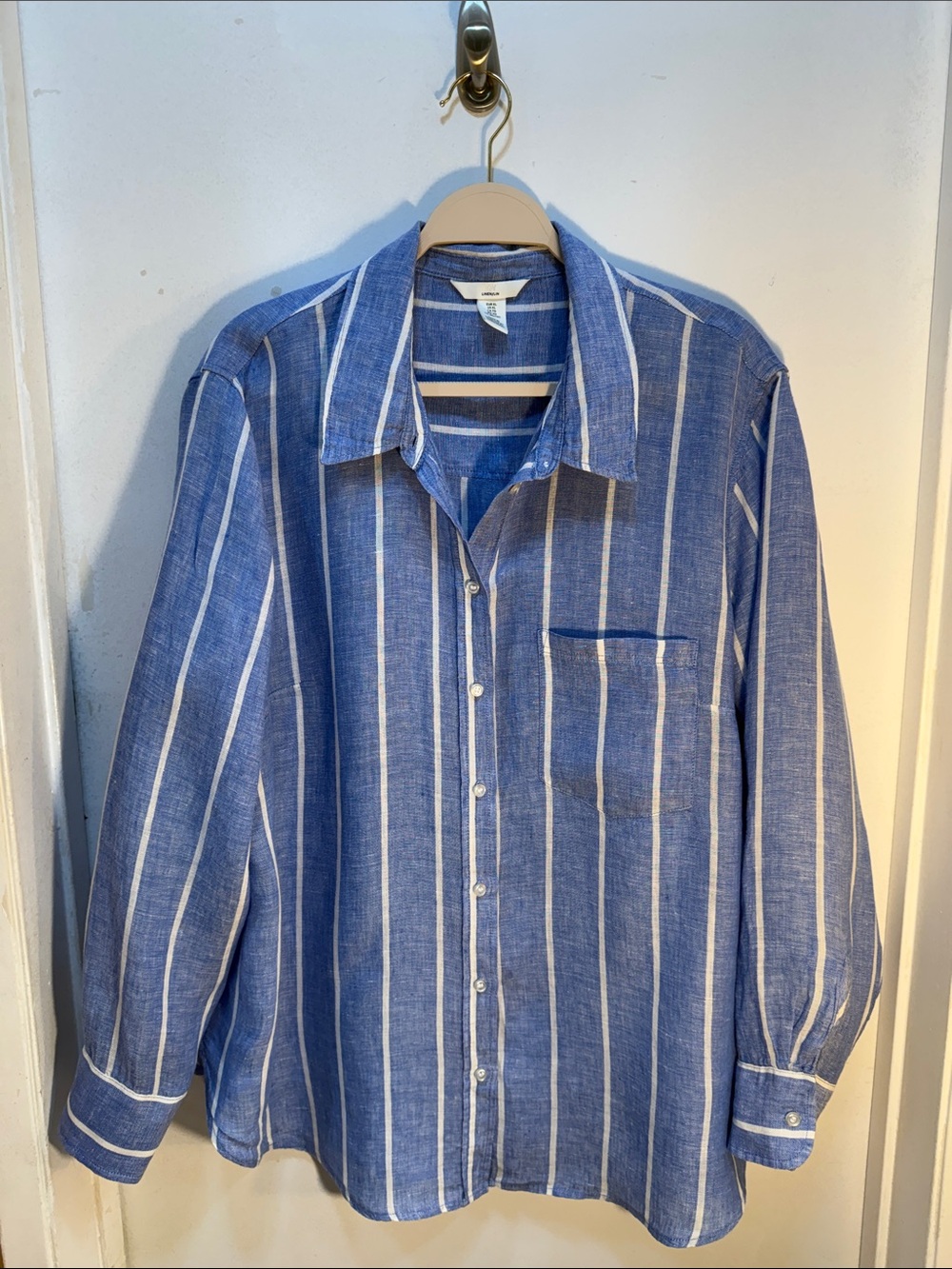 Blue Striped Women’s H&M Linen Button-Up Shirt